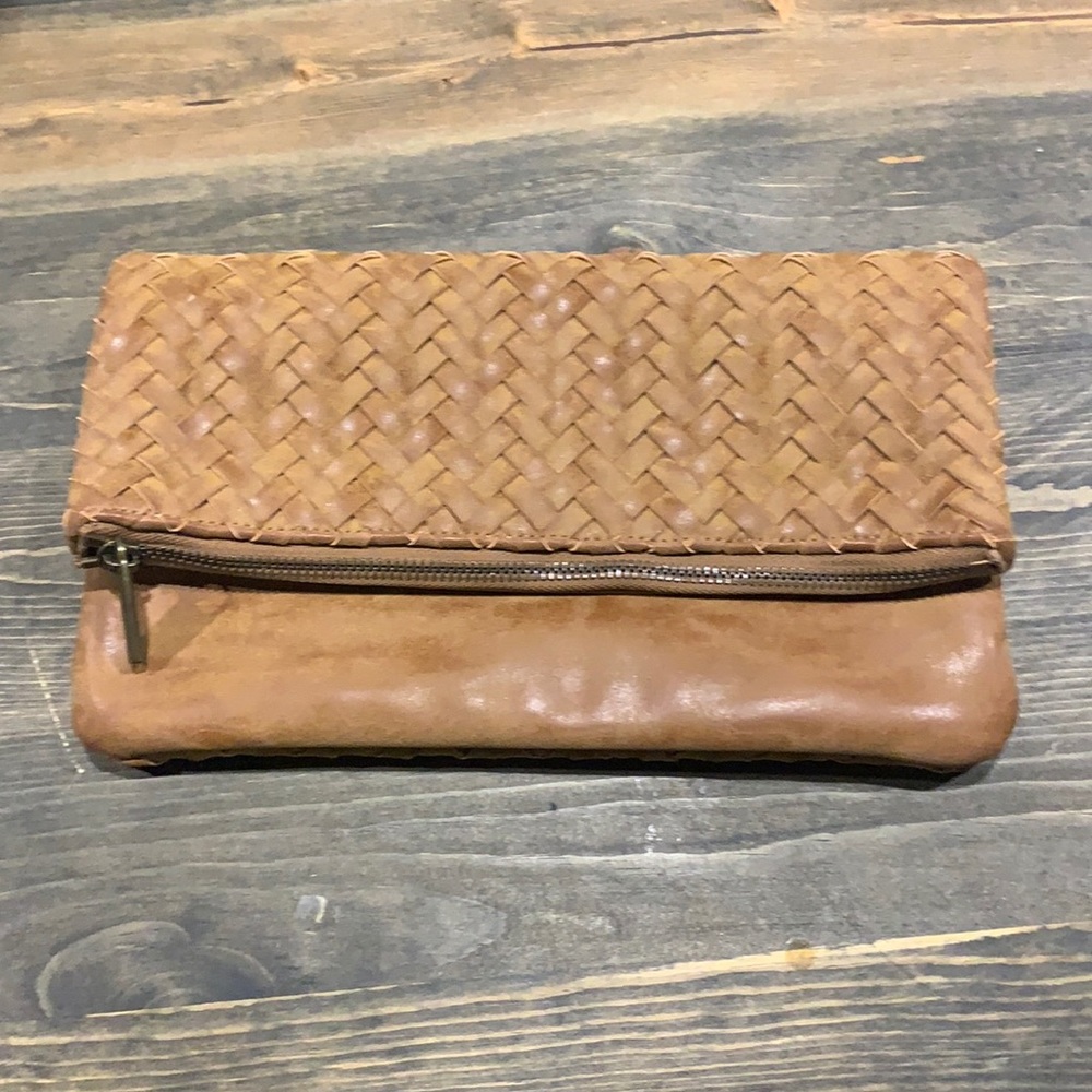 Deux lux clutch wristlet handbag brown “leather”